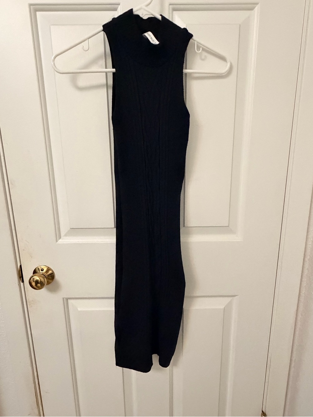 Black Sleeveless Mock Neck Ribbed Midi Dress